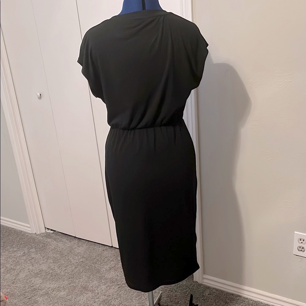 Adibosy Black Tie Front Midi Dress with Cap Dolman Sleeves | LBD - Picture 6 of 12